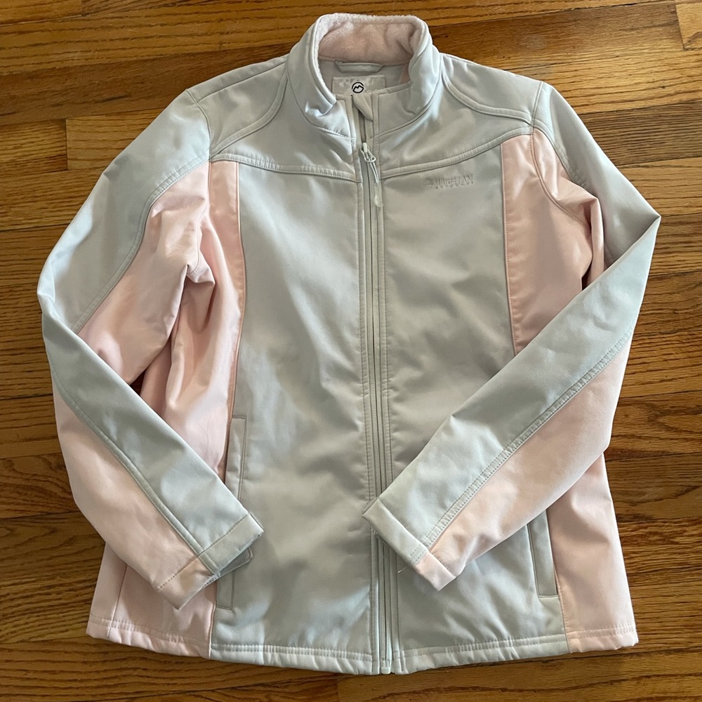 Magellan Girls XL pink and grey jacket with cozy pink lining adjustable wrist
